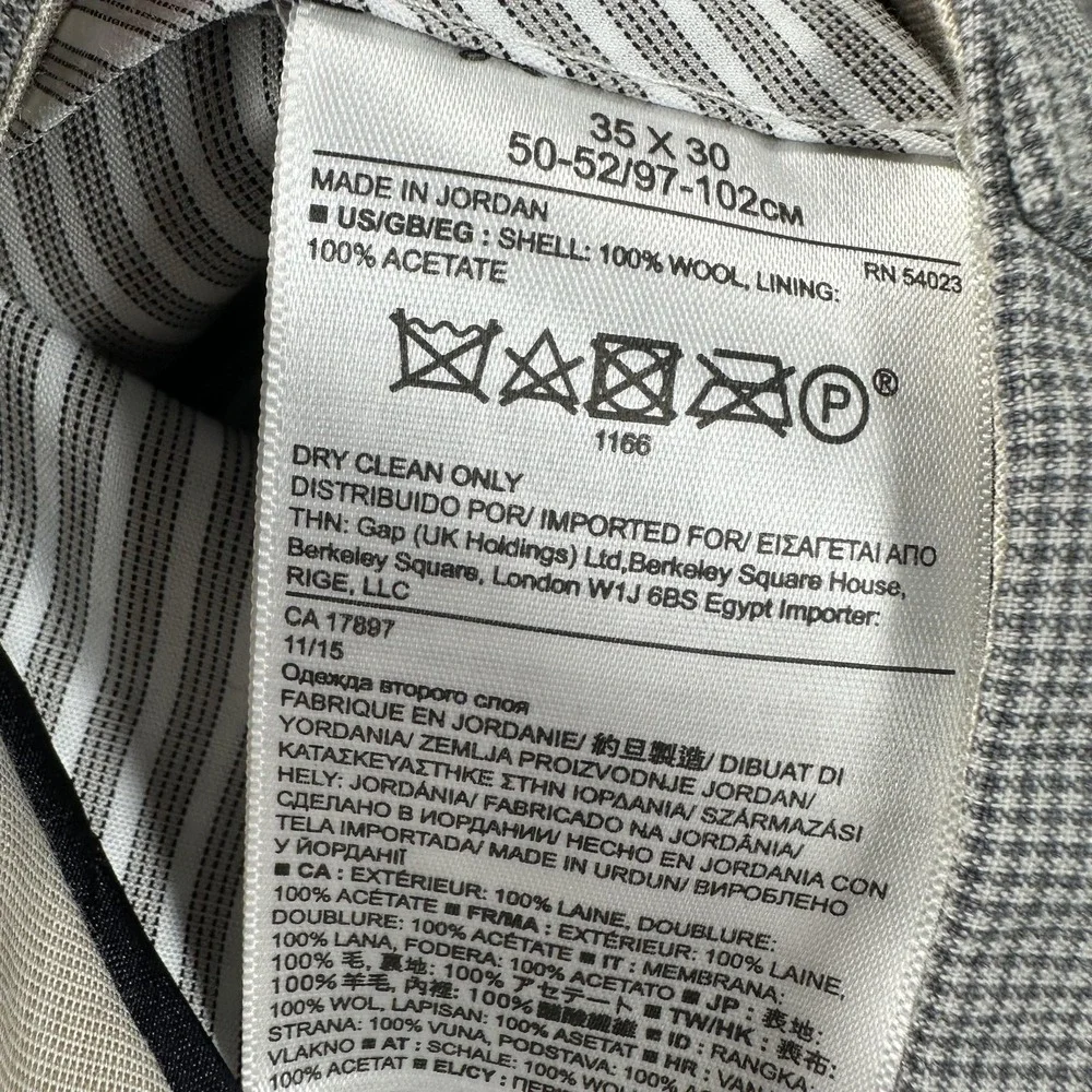 Banana‎ Republic Dress Pants Mens 35x30 Gray Wool Modern Slim Fit Nanotex Check